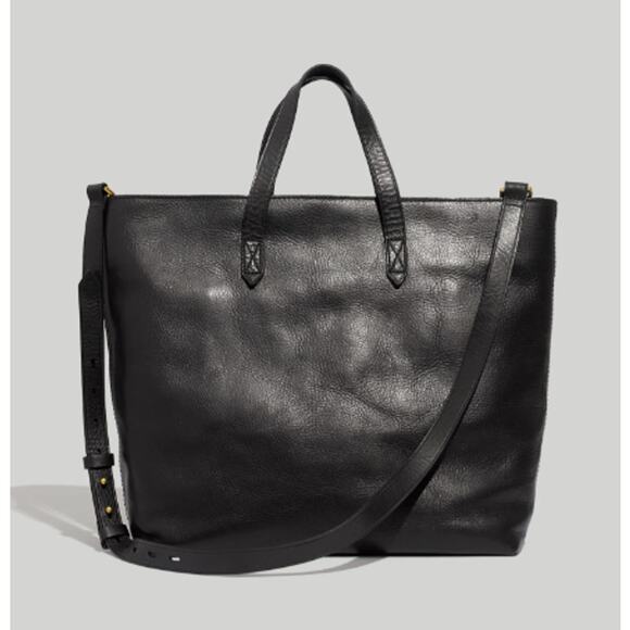 Madewell Black Zip-Top Transport Carryall Leather Tote w/ Strap - Picture 1 of 9